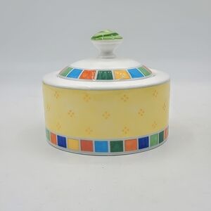 Villeroy & Boch Twist Alea Limone Covered Sugar Bowl Jam Jar Porcelain 90s Vtg